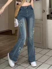 Hong Kong style retro high-waisted jeans for women 2025 summer versatile straight trousers niche design slightly flaky wool pants