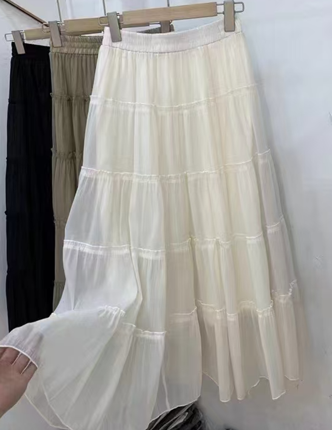 2025 spring and summer new high-waist mesh skirt skirt women's A-line mid-length umbrella skirt slimming skirt long skirt