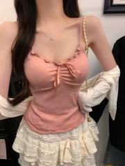 非實拍 美式純欲木耳邊無袖吊帶背心顯瘦外穿百搭短款上衣潮