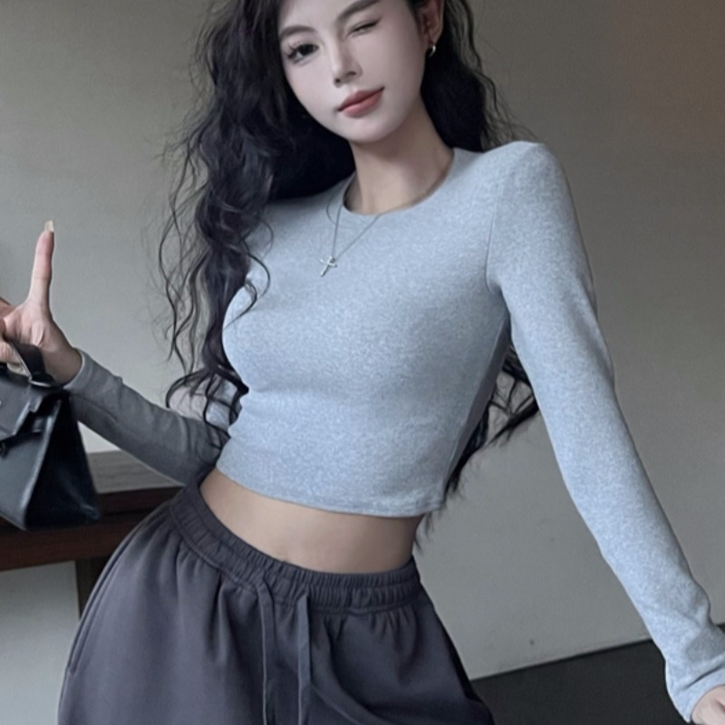 American hot girl tight shoulder long-sleeved T-shirt for women in autumn 2025 new inner bottoming shirt slim short top