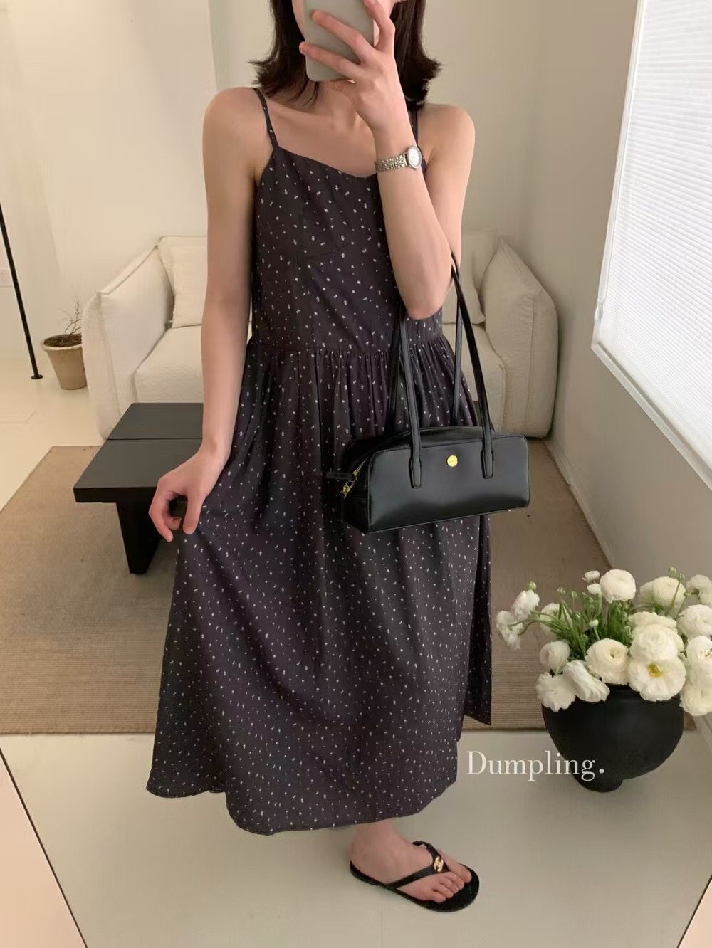 韓系溫柔甜美浪漫氛圍欣欣小碎花吊帶連衣裙