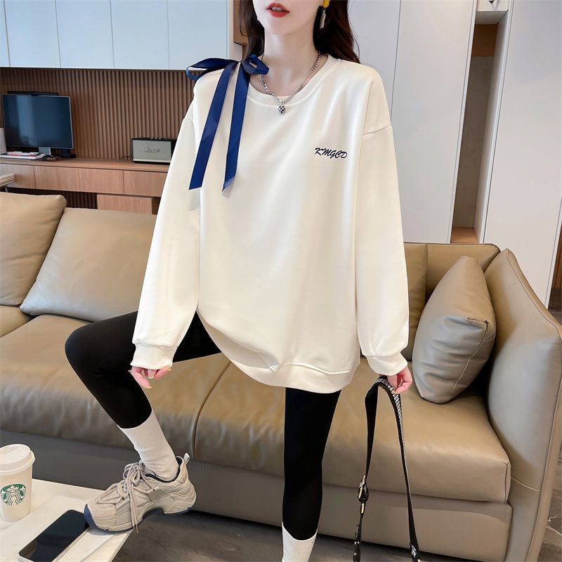 Real photos of Hua Cotton round neck sweatshirt for women's new spring and autumn fashionable age-reducing loose design top trendy