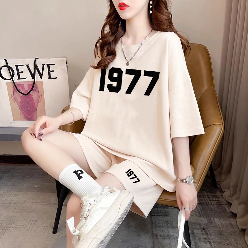 Real photos and smooth cotton casual sportswear suits for summer new style student shorts T-shirts large size two-piece set women's fashion