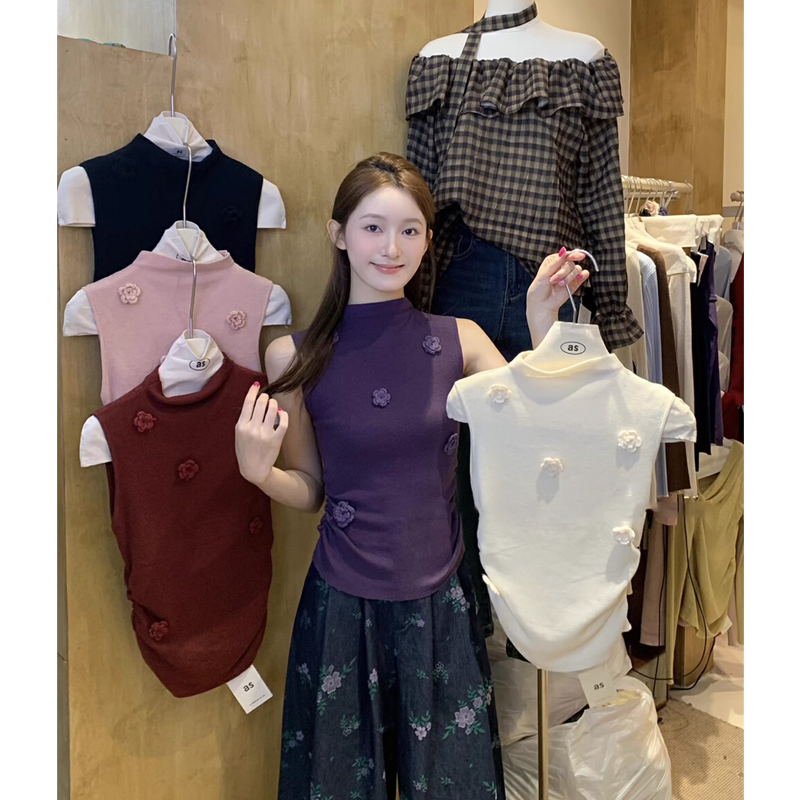 Purple slim three-dimensional flower sleeveless sweater for women with high-end slim vest underwear