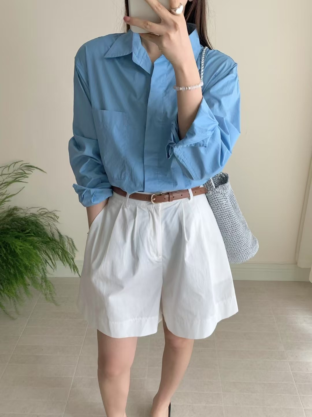 實拍寬鬆顯瘦休閒短褲顯腿長高腰五分褲春夏通勤小個子穿搭配皮帶