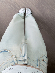 Real photo 2025 summer new light-colored wide-leg jeans floor-moving small ones washed narrow version of hip-covering straight pants