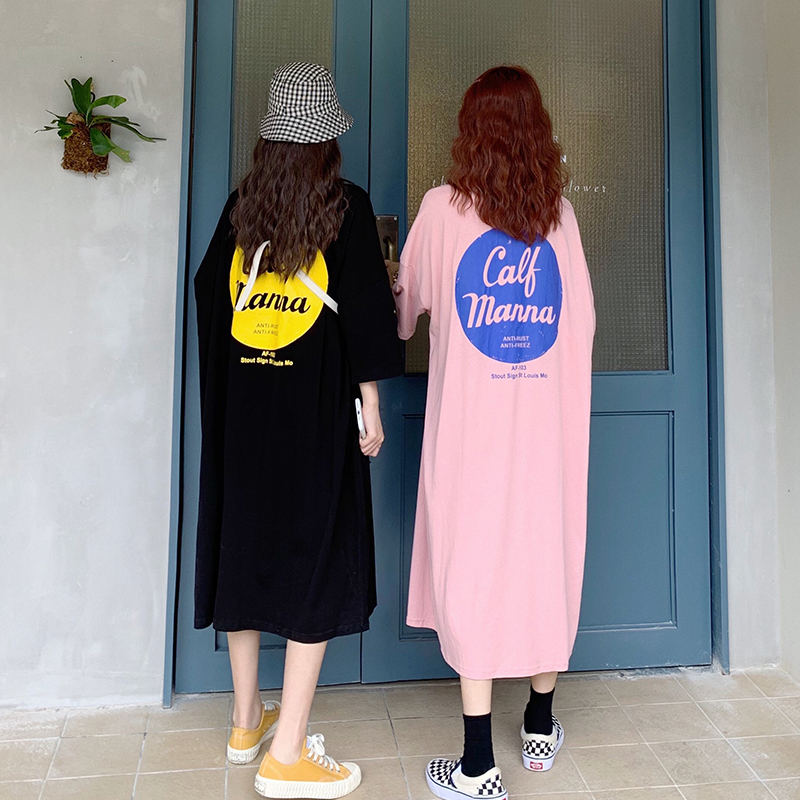 Real shot 6535 tie-up cotton 2025 new loose fat MM 200 catties dress short-sleeved T-shirt for women