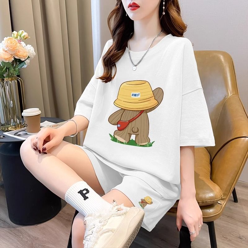 Slippery cotton casual sportswear suit summer new style student shorts T-shirt large size two-piece set women's fashion