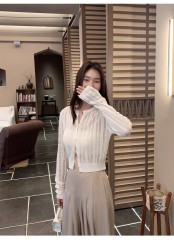 MULVAN 白色針織防曬開衫女夏季薄款鏤空長袖外搭小外套短款上衣