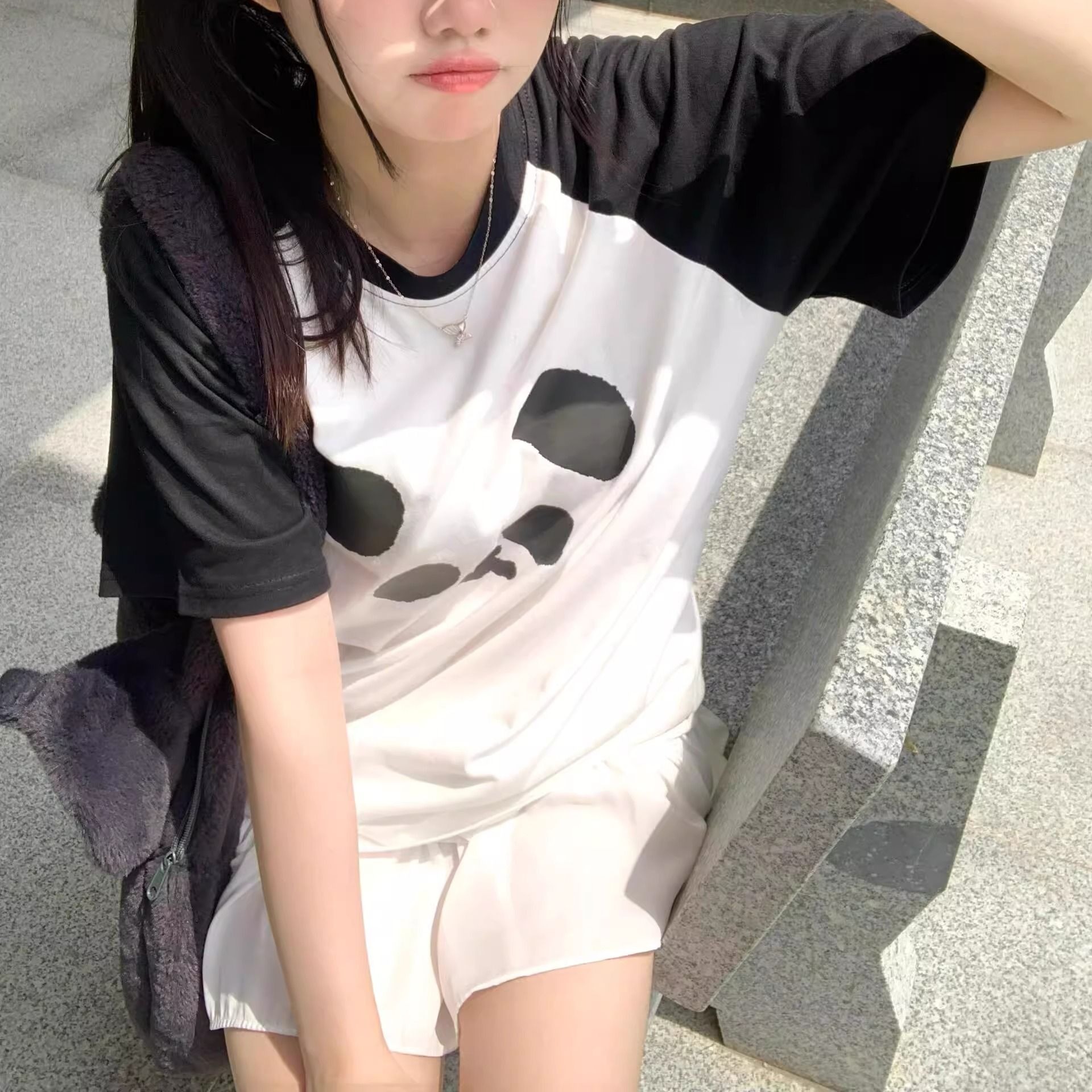 American retro cotton raglan sleeves T-shirt for women's summer new loose Hong Kong style top high quality