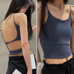 非實拍 辣妹外穿短款小吊帶背心內搭打底帶胸墊裹胸美背上衣