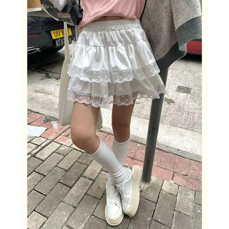 非實拍 甜美蕾絲拼接蓬蓬裙半身裙蛋糕a字顯瘦防走光芭蕾風裙