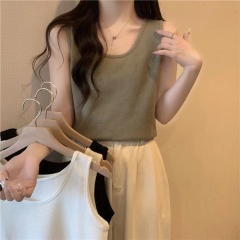 Real shot of 6535 cotton waffle suspender vest women's summer top