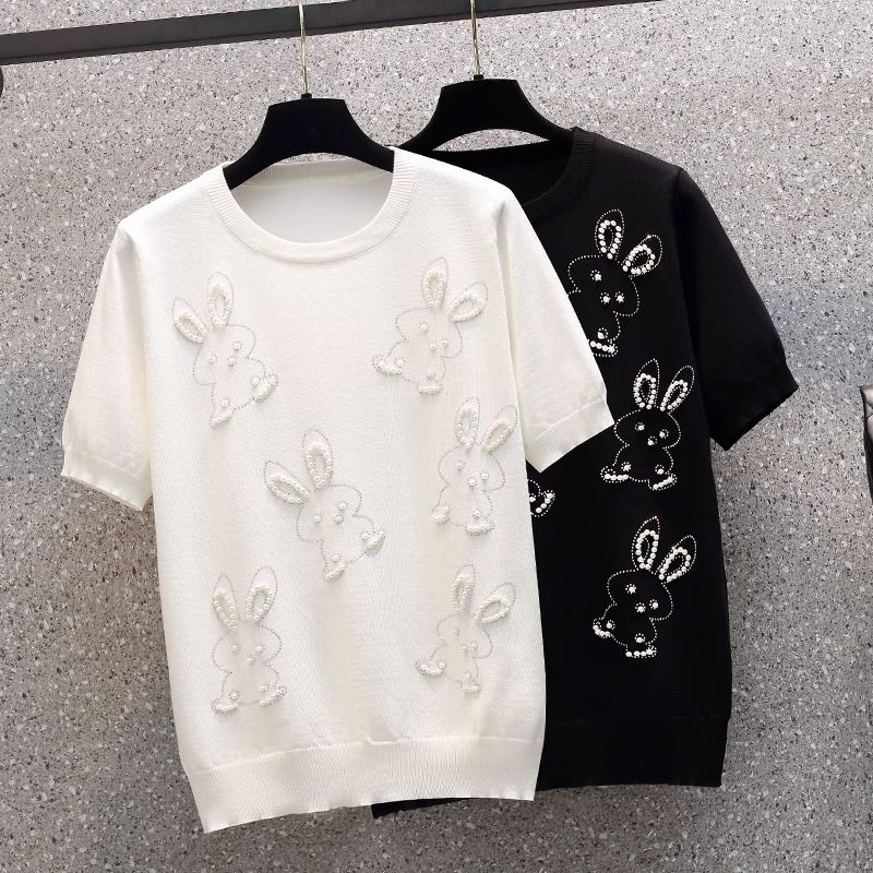 Heavy Industry Nail Beaded Iron Diamond Small Butterfly Short Sleeve T-shirt Women's Summer New Design Sense Small Flavored Bing Silk Knitted Top