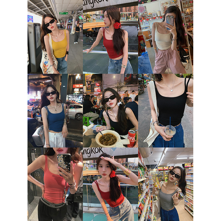 Red knitted vest underwear vest suspenders women's summer new short hot girl's navel tights