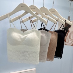 Lace beautiful back suspender female sexy one-length collar anti-exposed fixed cup underwear thin shoulder strap base strap vest summer