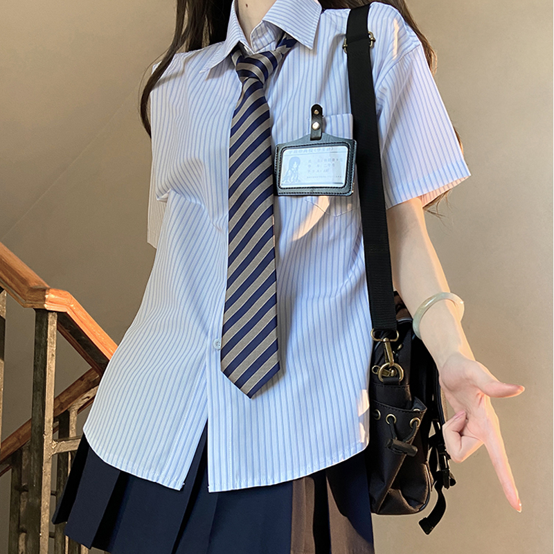 Japanese original jk shirt female student Korean style loose striped short-sleeved shirt college style basic versatile top