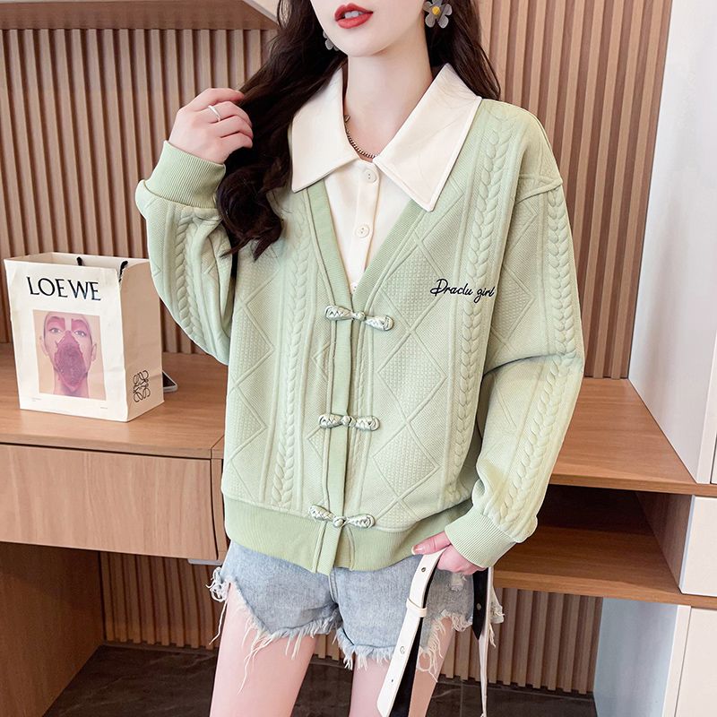 Real shot of polo two-piece sweatshirt for women's new spring and autumn fashionable age-reducing loose large-size women's tops trendy