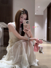 實拍~白色連衣裙蕾絲休閒度假裙子女