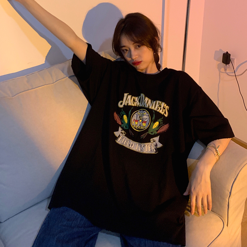 #200g pure cotton 2025 early spring new American retro letter printing round neck half sleeve loose casual T-shirt