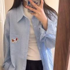 Korean simple and clean blue plaid shirt for women in spring and summer thin lazy style versatile casual long-sleeved shirt trendy