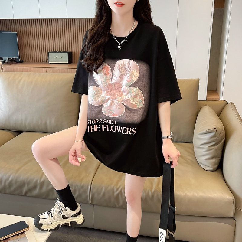 Real shot, niche short-sleeved T-shirt, women's summer new Korean loose half-sleeved large-size top