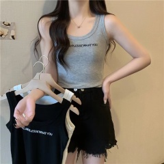 Real photos of pure cotton ribbed summer hot girl outfit suspender vest for women