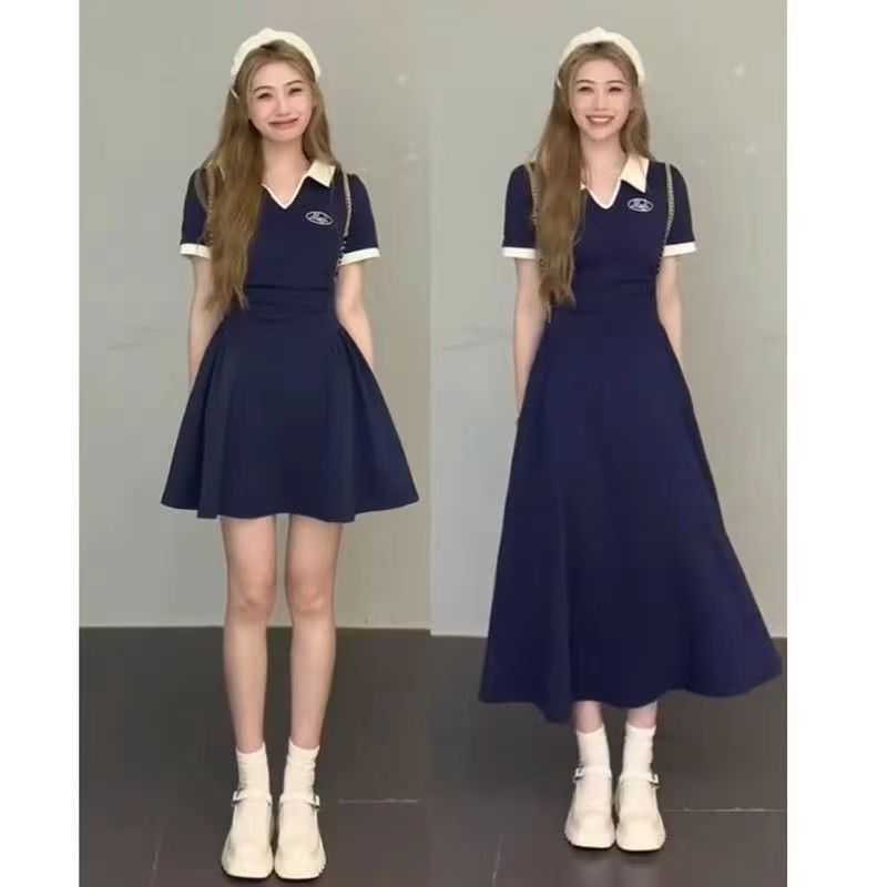 大碼連衣裙遮肚子減齡顯瘦學院風長裙