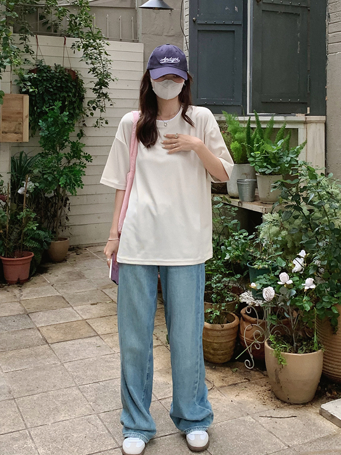 Design sense waffle short-sleeved T-shirt for women in summer loose and versatile round neck contrasting color fake two-piece half-sleeved top