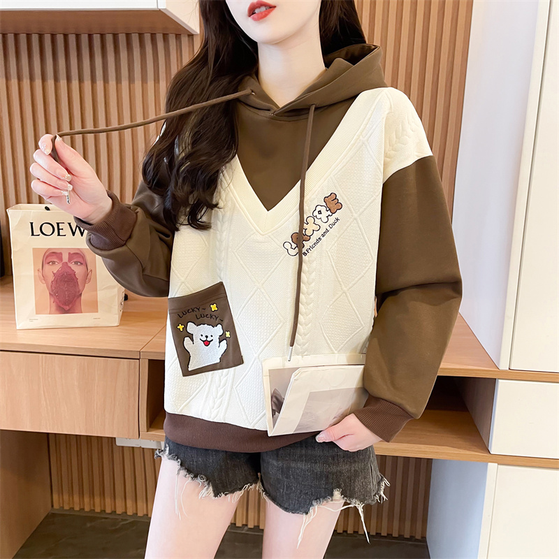 Real shot of hooded two-piece sweatshirt for women's new spring and autumn fashionable age-reducing loose design top trendy