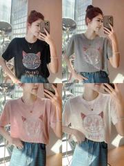 薄款冰絲短袖針織衫女夏季2025新款時尚洋氣寬鬆亮片短款上衣