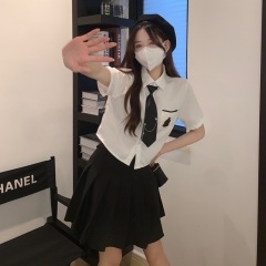 College style jk uniform white shirt women spring and summer short student outfit high waist hot girl outfit short sleeve top