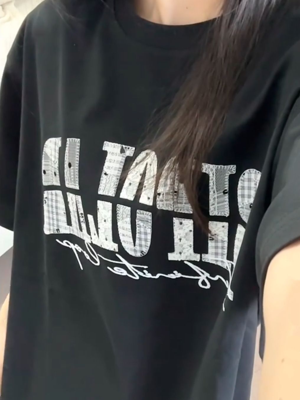 純棉 韓國chic夏季新款韓版寬鬆前後字母松刺繡短袖t恤女百搭上衣