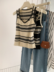 實拍夏季新款針織條紋吊帶背心顯瘦內搭外穿打底上衣