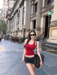 交叉露背人棉美背純欲甜辣交叉背心女外穿夏季短款性感緊身吊帶女