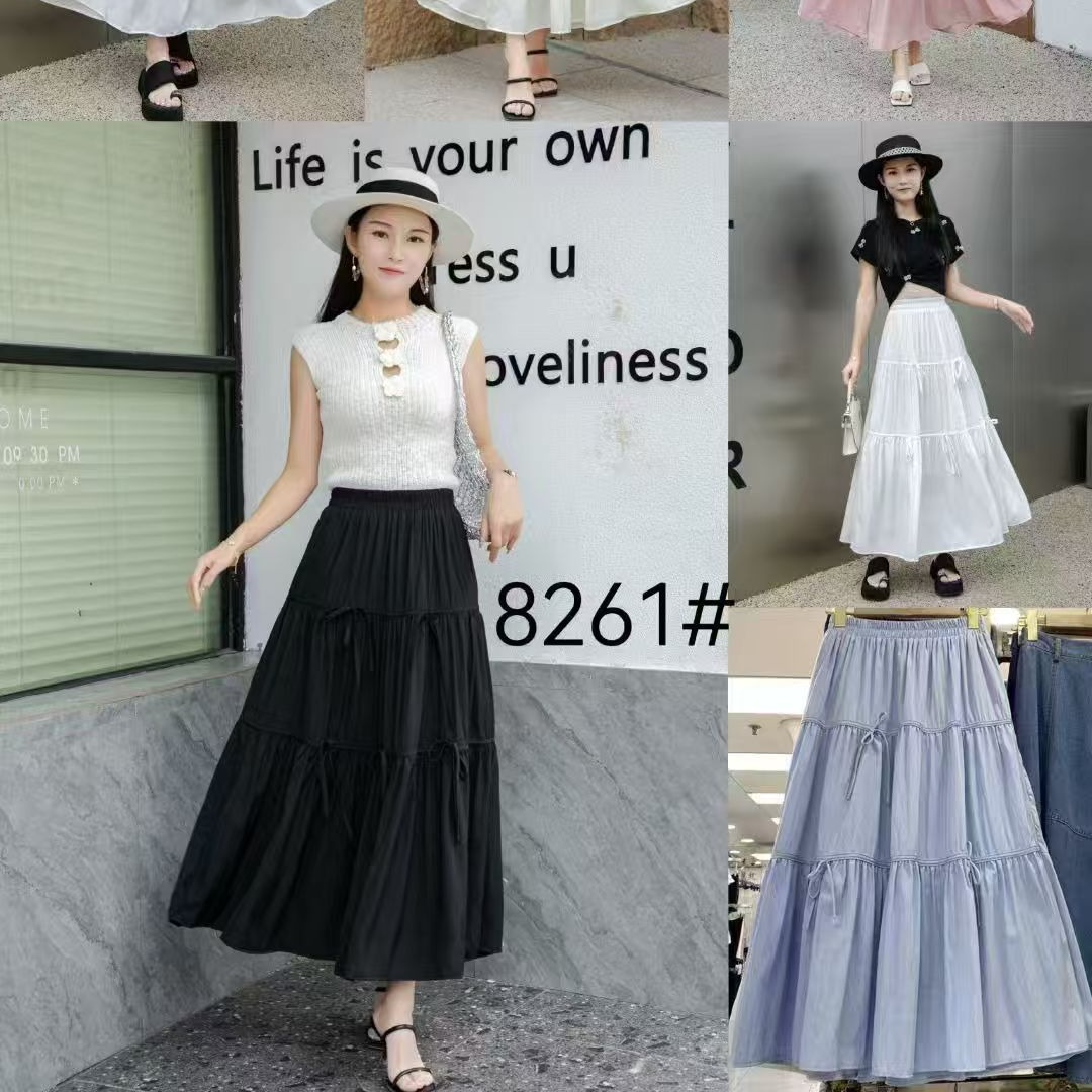 Gentle style blue bow skirt for women with sweet age-reducing slimming layered small A-line long skirt