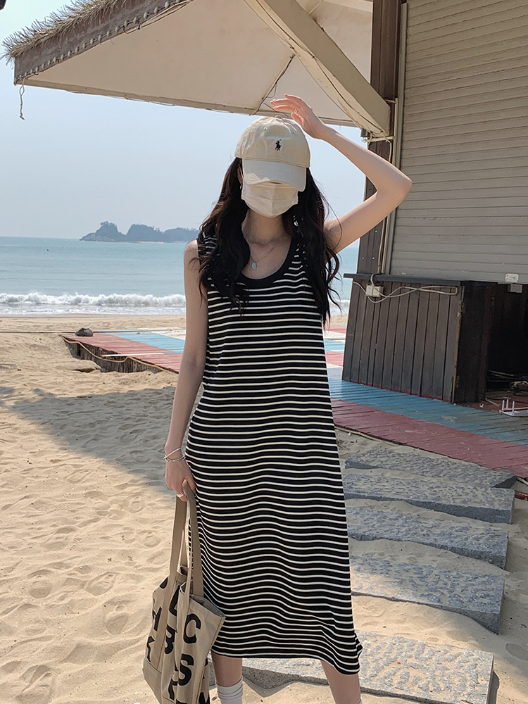 95 polyester 5 spandex striped suspender dress for women new dopamine sweet style inner long skirt sleeveless vest skirt