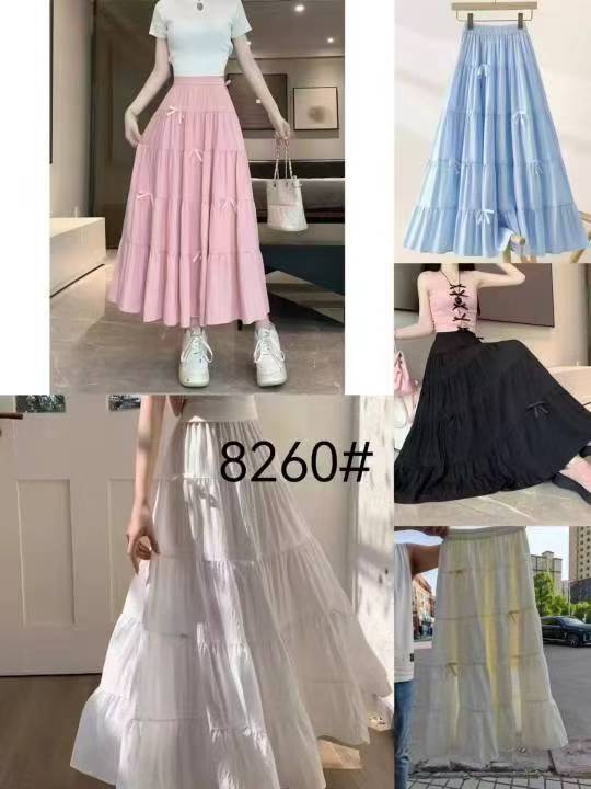 Sweet age-reducing bow loose slimming skirt for women in spring 2025 new high waist pleated layered cake skirt