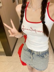 實拍 夏季新款別致修身顯瘦美背辣妹氣質設計感無袖吊帶背心