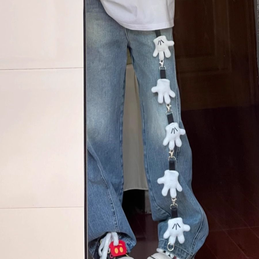 Korean version of summer washing loose wide-leg scimitar jeans for men and women new American retro baggy pants