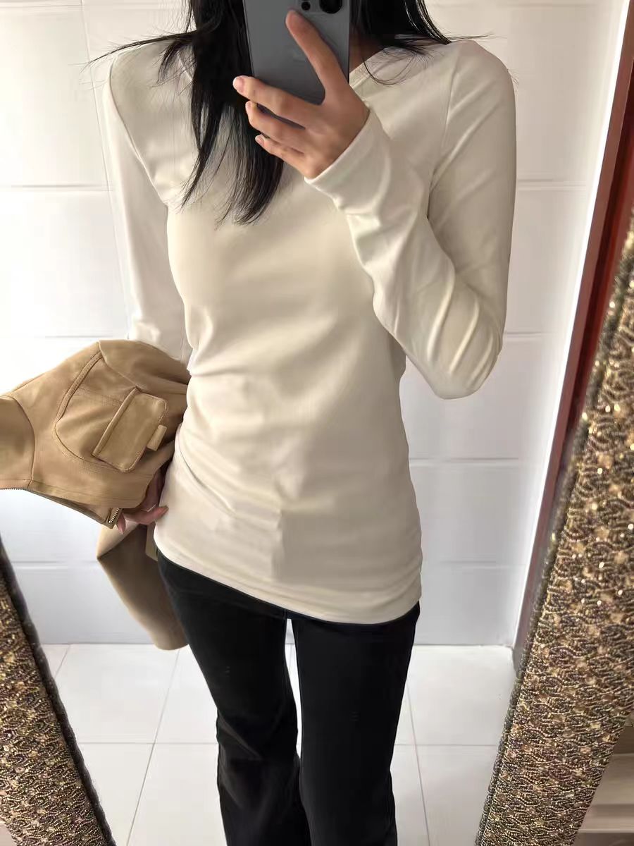 2025年春季新款白色中長款疊穿打底衫女內搭外穿修身長袖t恤上衣