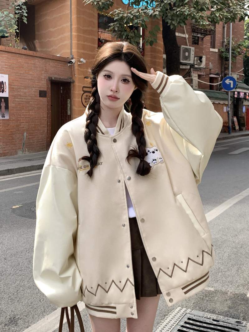 American retro trendy lamb embroidered baseball uniform 2025 design niche couple jacket top coat