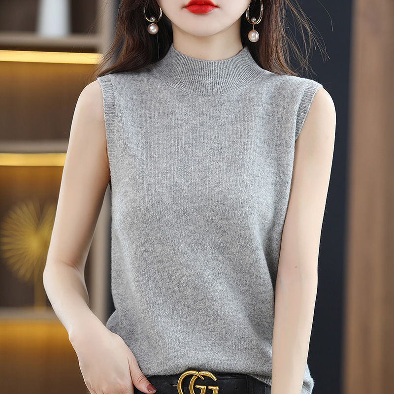 Sleeveless women's half-high neck suspender base shirt for women solid color suit with wool sweater pullover vest