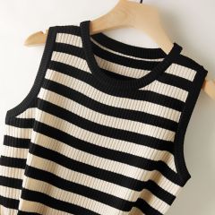 Ice silk striped knitted suspender vest for women in summer belly covering inner sleeveless base top new style