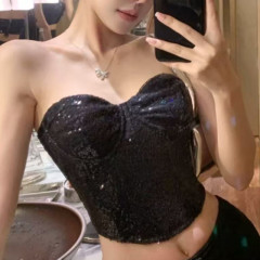 非實拍 小眾珠片裝飾裹胸上衣性感帶胸墊外穿內搭短款百搭潮