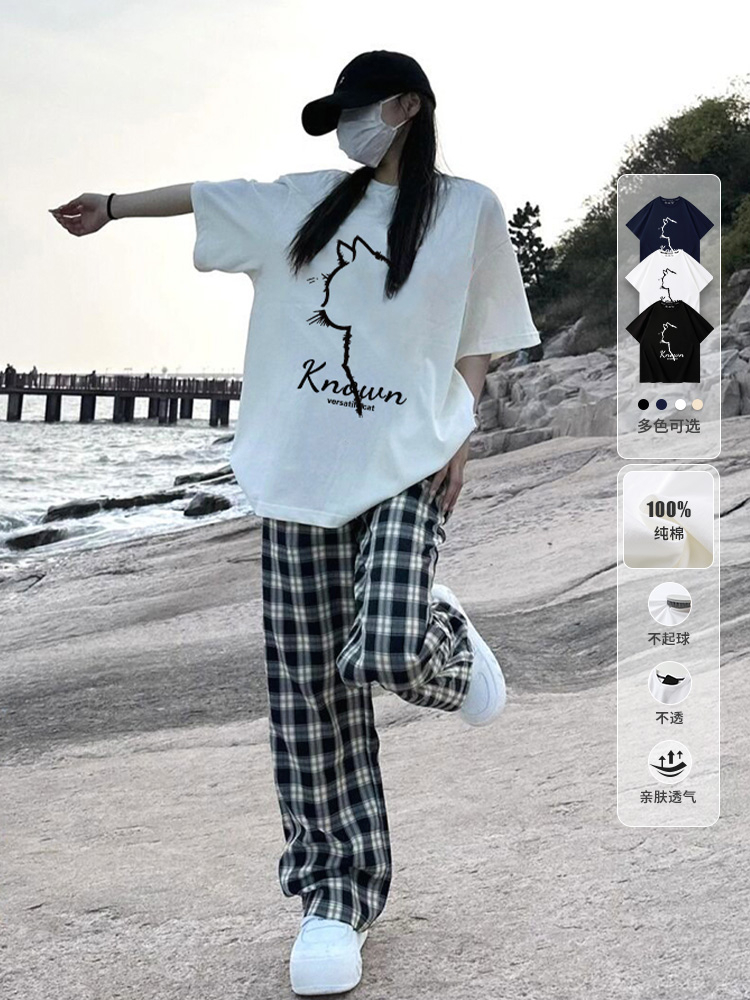 韓國外貿韓版新款夏季短袖T恤女韓版寬鬆慵懶原宿上衣chic港