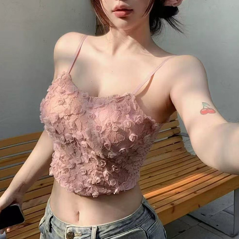 非實拍 高級感立體花瓣吊帶背心甜辣性感內搭抹胸上衣帶胸墊