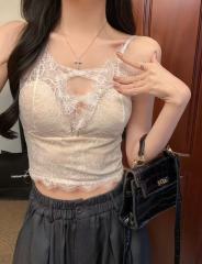 非實拍白色蕾絲美背吊帶背心內搭修身性感純欲帶胸墊無袖打底