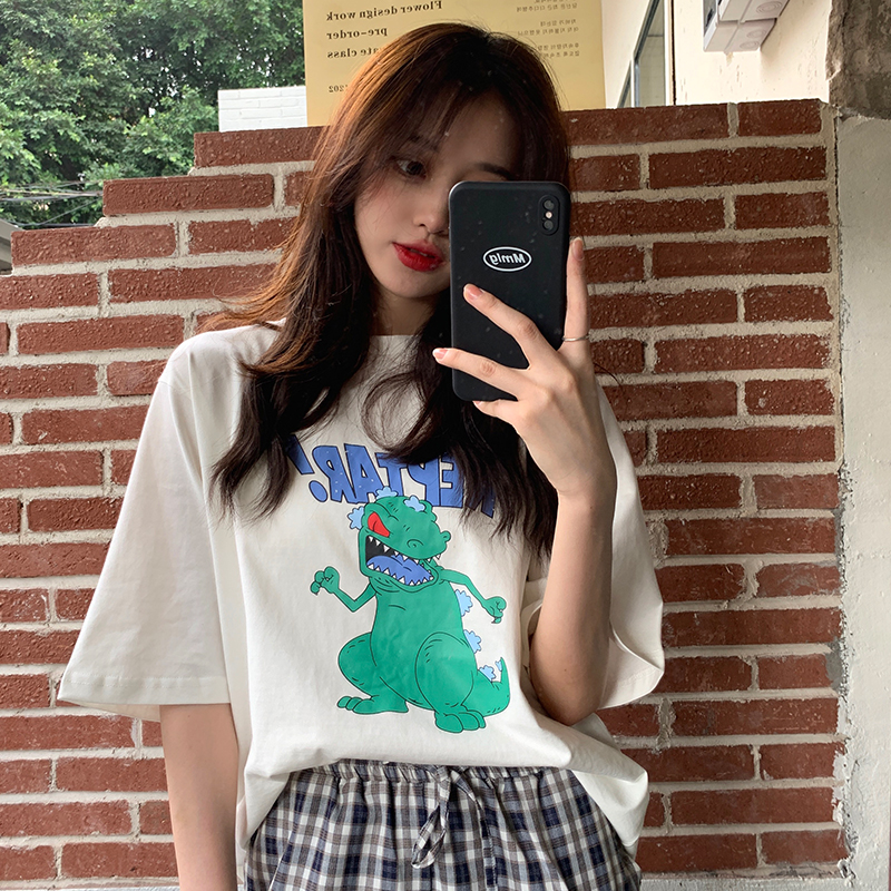 #200g pure cotton spring and summer new European and American trendy Korean style loose half-sleeved top short-sleeved T-shirt for women