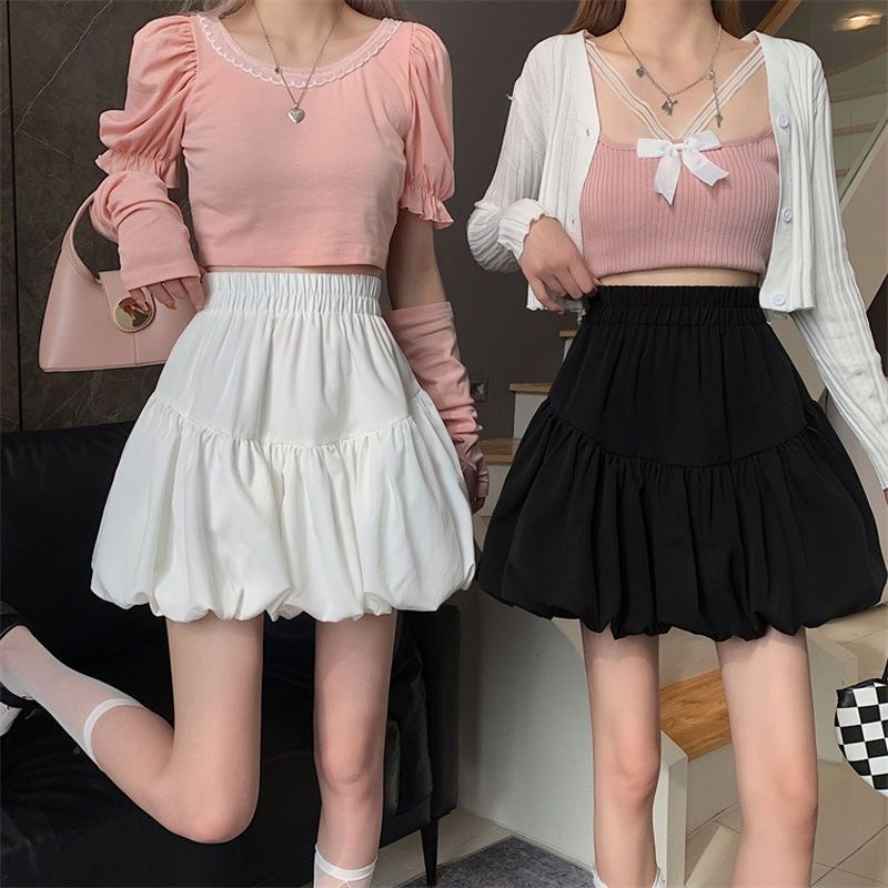 2025 summer new high-waist slim design pleated flower bud skirt A-line half-body skirt cake skirt